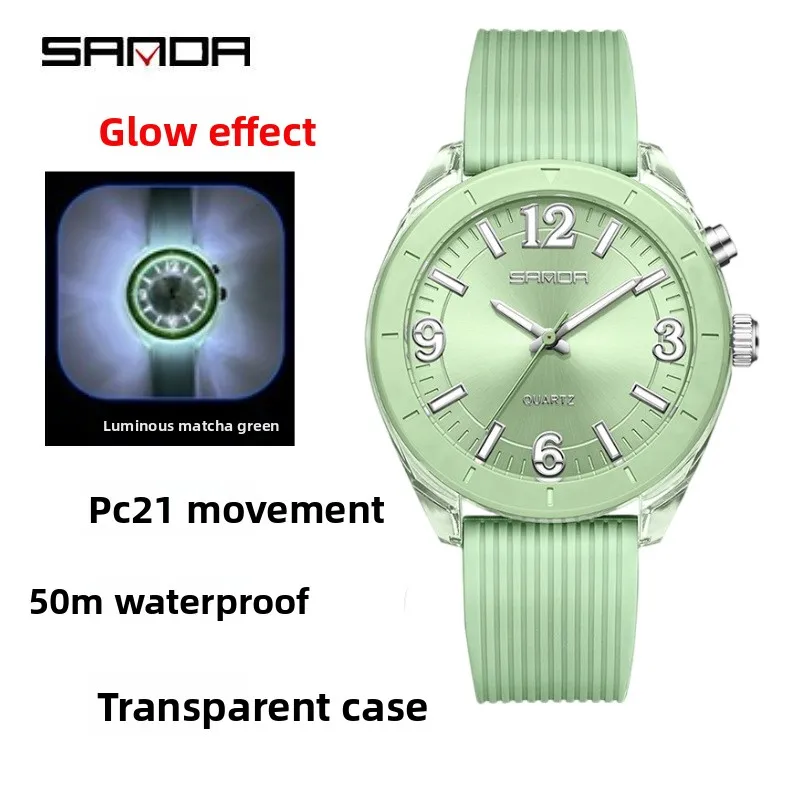 

SANDA New 6285 Transparent Series Luminous Quartz Watch 5ATM Waterproof Luminous Hands+Luminous Mode Student Watch Unisex