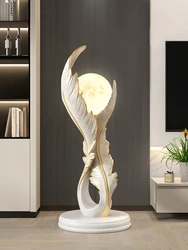 Home Decor Creative Luminous Feather Resin Statue Floor Decor Nordic Living Room Large Sculpture Art Ornaments Housewarming Gift