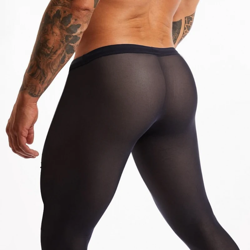 Calças de treinamento de seda gelo masculinas-calças de compressão de cintura alta ultra finas sem costura leggings de treino térmico de secagem rápida para ginásio yoga