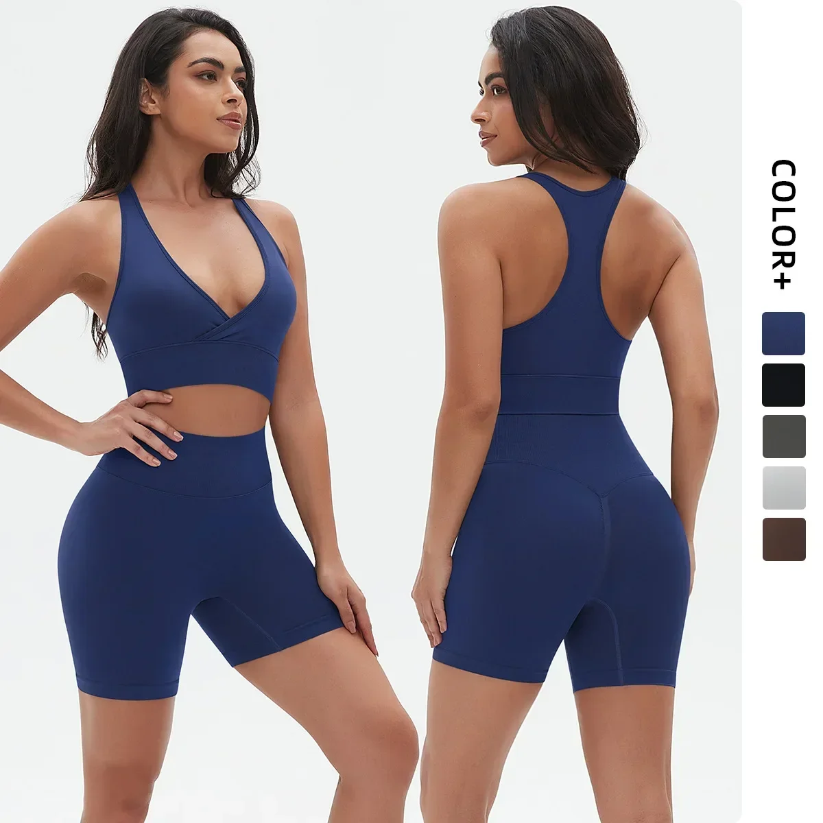 

elastic tight-fitting sexy yoga suit cross I-shaped back running fitness two-piece set workout clothes for women workout set