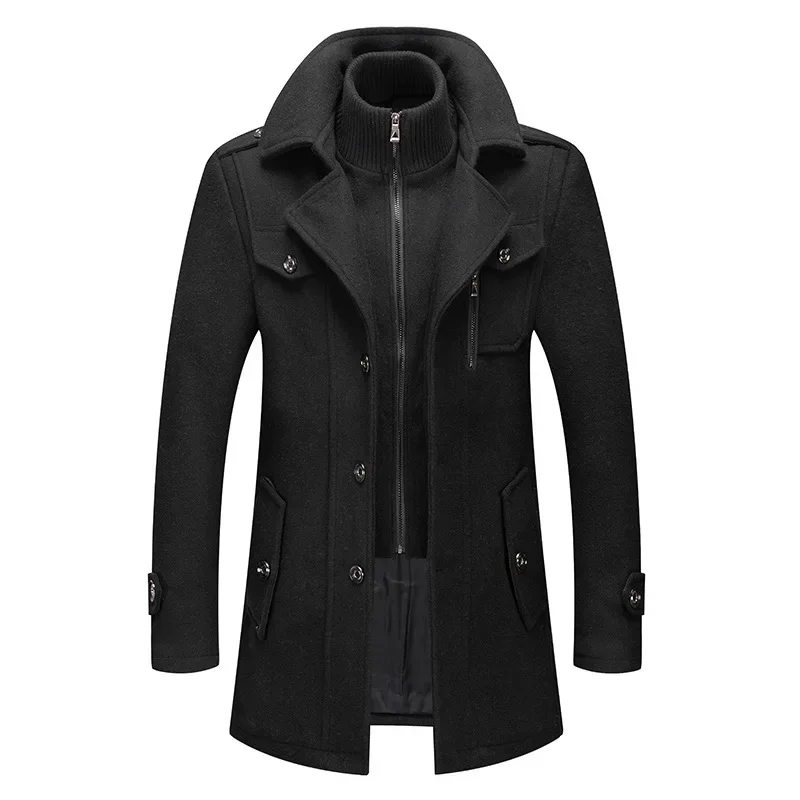 

Double Collar Zipper Coat Windbreak Woolen Overcoat 4XL Autumn Winter Mens Wool Trench Coats Fashion Middle Long Jacket Male