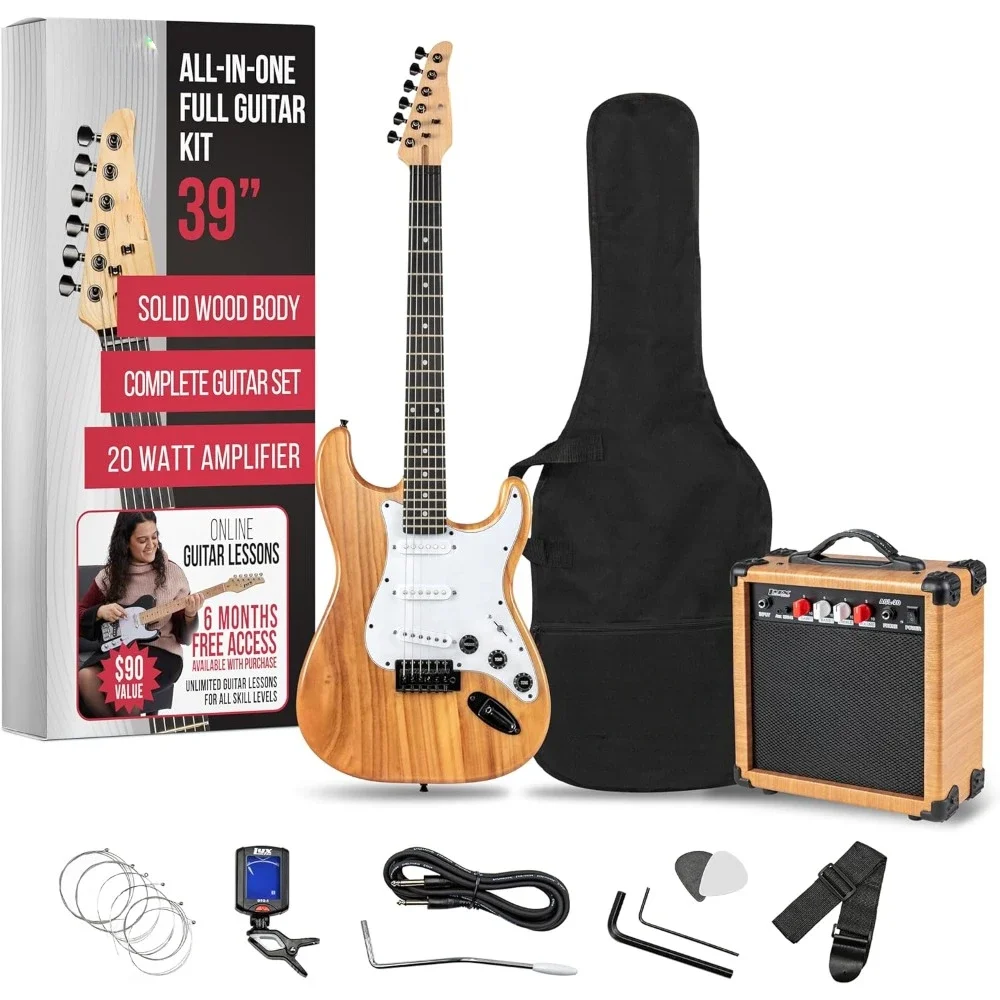 

Электрическая гитара 39 дюймов с 20 Вт Amp, включает в себя цифровой тюнер, струны, медиаторы, тремоло бар, плечевой ремень и фотосумка