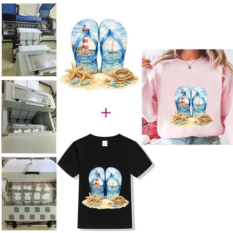 Cartoon cute flip-flops Iron On Heat Transfer Stickers For Clothes DTF Pinted Vinyl Thermal Appliques Washable T-Shirt Decal