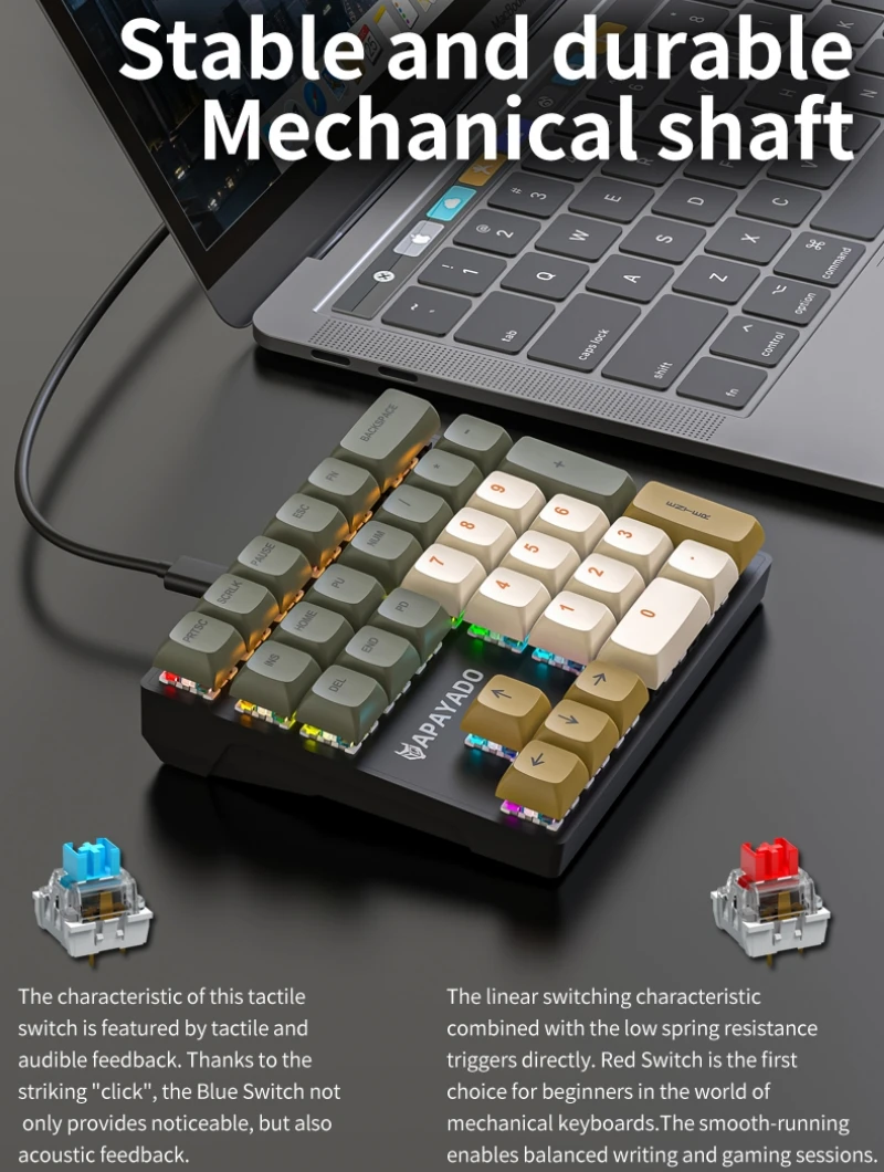 Mechanical Numeric Keypad Numpad Keyboard 33 Keys One Hand Financial Accounting Business Keypad Laptop External Mini K33 Type C