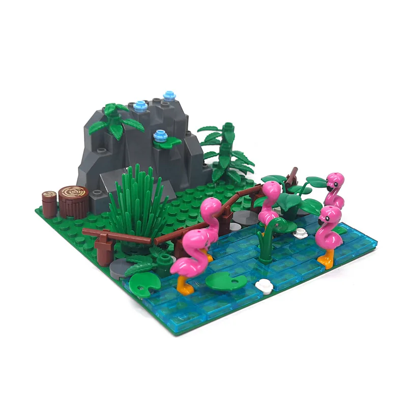 Zoo MOC Jungle Flamingo Farm Scene Building Blocks Animal Parts Bricks Toys Pasture Compatible With LEGO