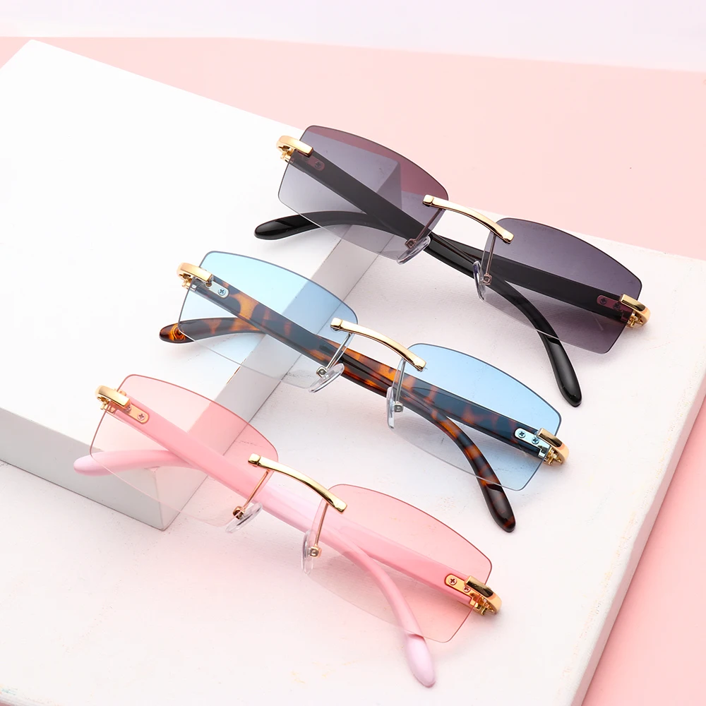 

Trendy UV400 Gradient Fashion Shades Driving Sun Glasses Punk Sunglasses Rimless Rectangle Sunglasses