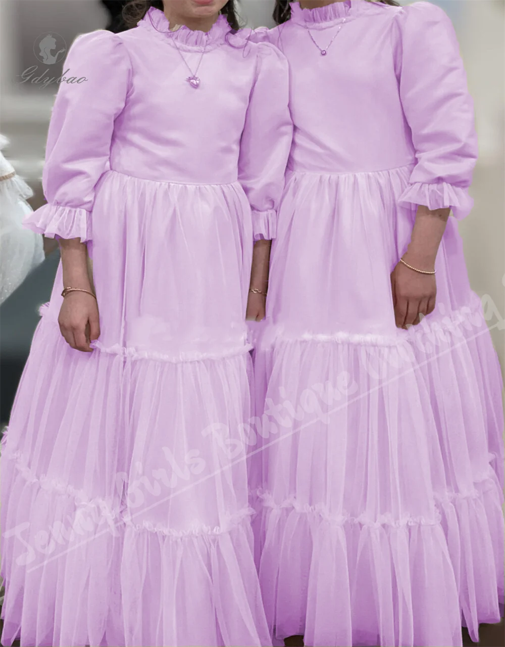 

Custom Lilac Elegant Party Dress High Neck Long First Communion Children's Birthday Wedding Banquet Dress