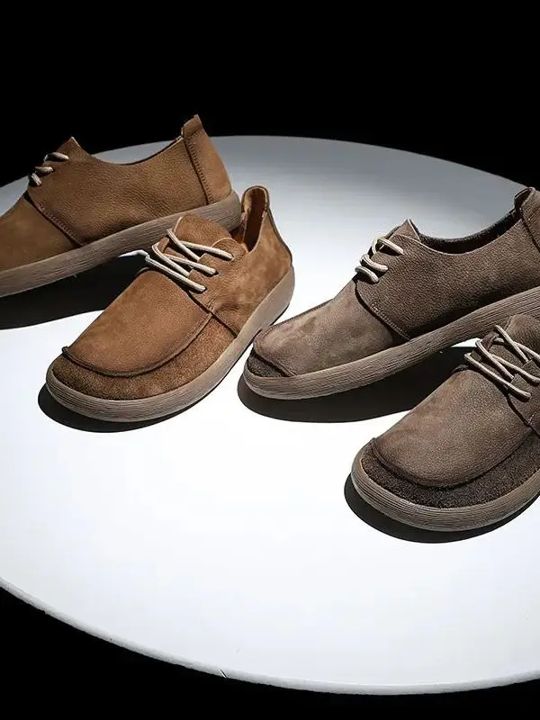 

Новые мужские повседневные туфли 2025 года: модные универсальные кожаные туфли для бизнеса и повседневной носки, молодежная обувь с круглым носком на низком каблуке для работы