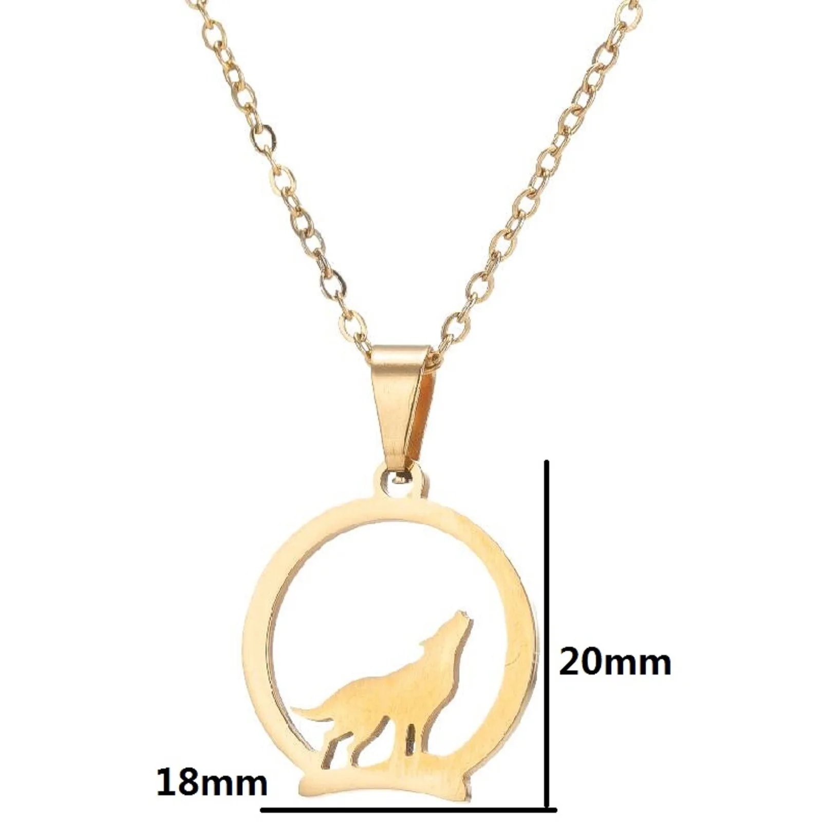 New Cross-border Stainless Steel Versatile Necklace Stylish Simple Round Hollow Small Animal Wolf Pendant Collarbone Chain