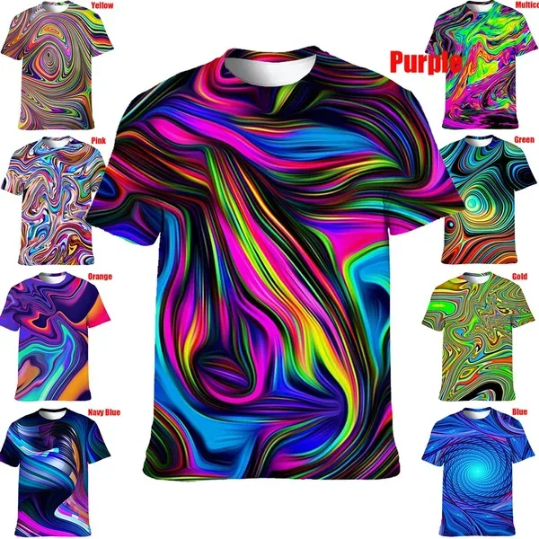 

Summer Colorful T-Shirts Loose Comfortable Personality Short Sleeve for Men 3D Printed Neon Abstract Tee Shirt