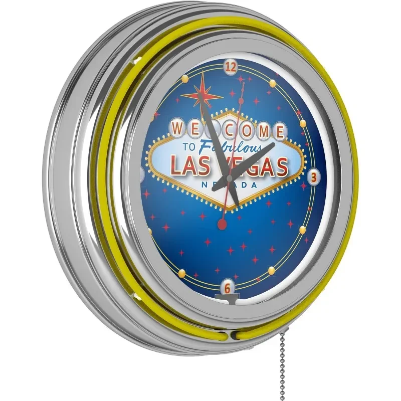 Neon Clock Retro Las Vegas Fabulous Las Vegas Analog Wall Clock with Pull Chain for Kitchen, Garage, Game Room