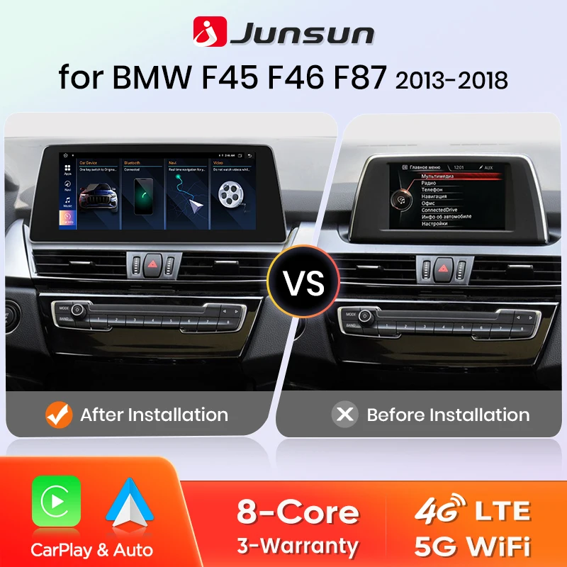 Junsun autoradio sans fil CarPlay Andorid Auto pour BMW série 2 F45 F46 F87 2013-2018 système Intelligent stéréo GPS Navigation