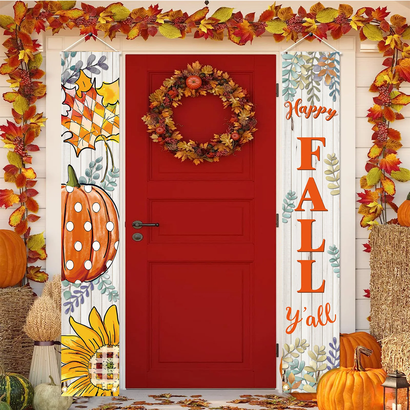 

Autumn Harvest Festival Thanksgiving Couplet Party Pumpkin Scarecrow Porch Decoration Door Cover Banner Hanging Flag Home Decor