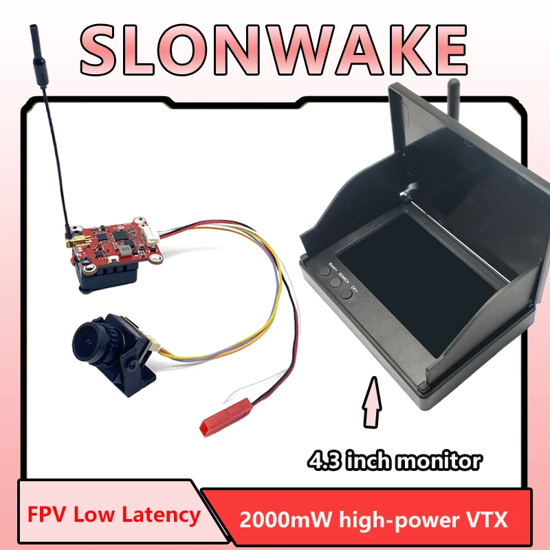 Transmisor de alta potencia de 5,8G y 48 canales, adaptador MMCX con cámara de 1200TVL y Monitor de 4,3 pulgadas para Dron teledirigido, modelo de avión