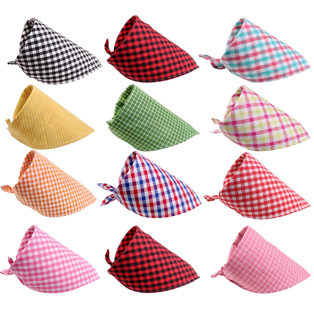 30pcs Hight Quality Cotton Dog Pet bandanas Fashion Plaid Style Pet Supplies  Dog Scarfs Pet Dog Grooming Accessories