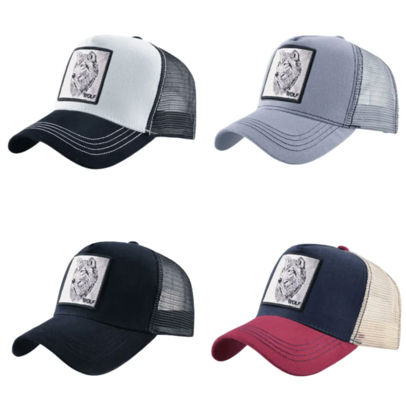 Wolf Patch Embroidery Mesh Baseball Cap Adjustable Fashion Hip Hop Trucker Men Women Outdoor Breathable Visor Snapback Hat Gift