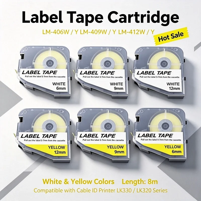 10PCS Label Tapes Cassette LM-412W 12mmX8m White Printer Sticker Ink Ribbon For LMARK Electronic Lettering Machine LK-320P