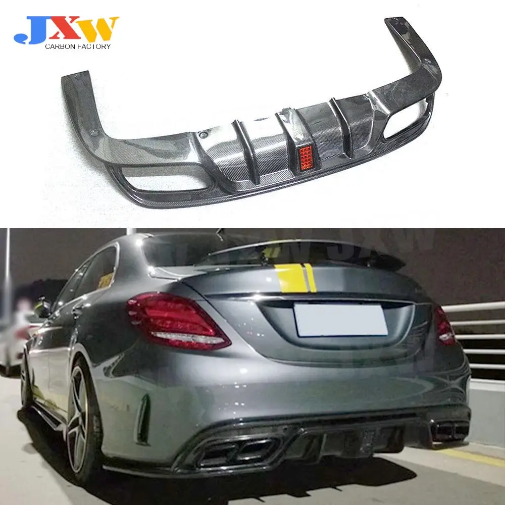 

For C Class Carbon Fiber Rear Bumper Lip with light for Benz W205 C200 C300 C63 AMG 2015-2019 Rear Diffuser Chin Bumper Guard