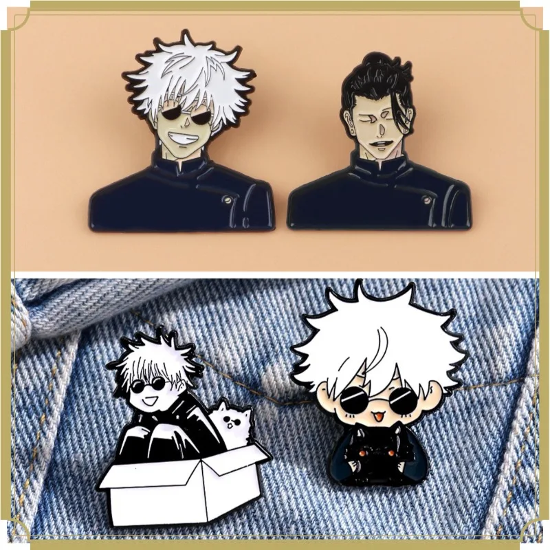 4pcs Set Cute Gojo Satoru Itadori Yuji Lapel Badge Creative Anime Jujutsu Brooch Backpack Shirt Clothes Jewelry Accessories Gift