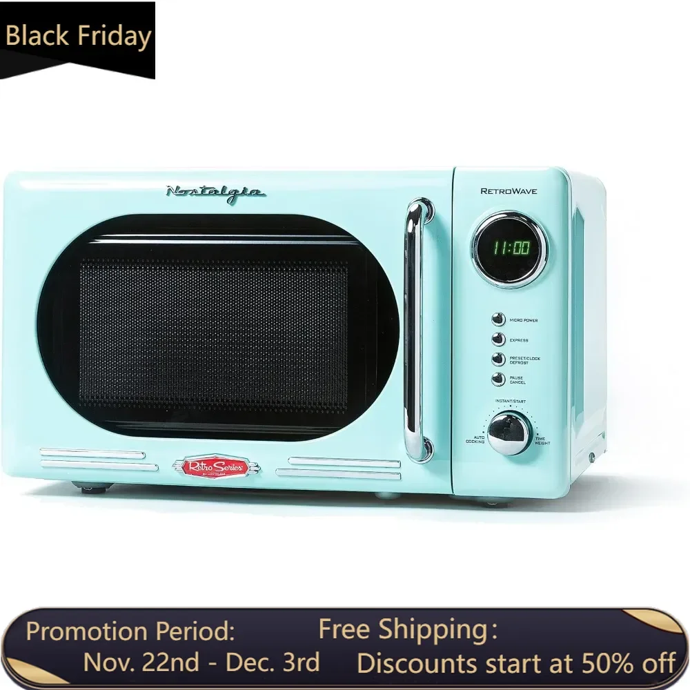Horno microondas compacto Retro, encimera, 0,7 Cu. Pies -700 vatios con pantalla Digital LED, bloqueo infantil, Interior fácil de limpiar