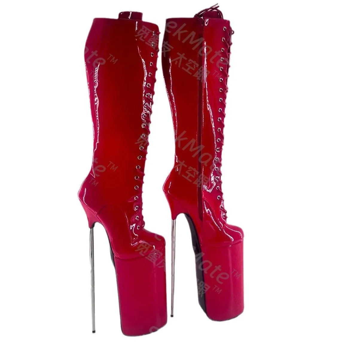 

European and American Super High Heels 30CM High end Customized Knee Length Boots Shiny Sexy Calf Boots Large Size Ecstasy Shoes