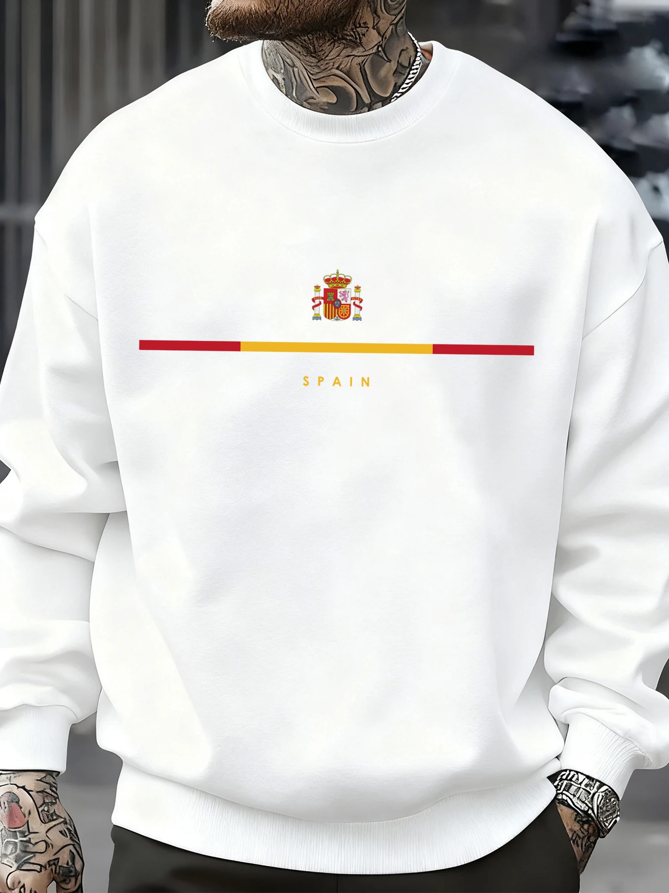 Spain National Emblem Design Sweatshirts Hip Hop Fleece Sweatshirt Autumn Fashion Streetwears All-Match Crewneck Pullover