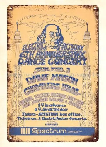 metal art 1974 Electric Factory Concert metal tin sign Dave Mason, Chambers Bros