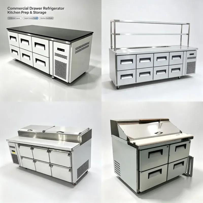 Commercial Digital Temperature Control Air Cooler Undercounter 6 Drawers Pizza Prep Refrigeration Equipment Stainless Steel