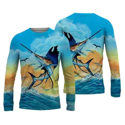 Men's FishingT-Shirts 3D Pinting Fishing Apparel Breathable T-Shirt Long Sleeve Summer Outdoor Sports Crewneck Fishing Shirts