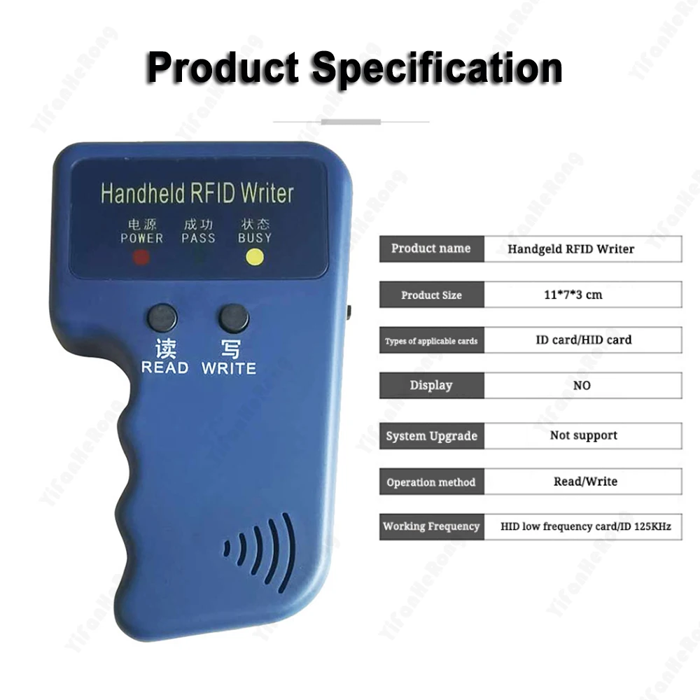 Handheld 125KHz RFID Programmer Duplicator Copier Writer Reader Writer ID Card Cloner & key for Door Access Control System