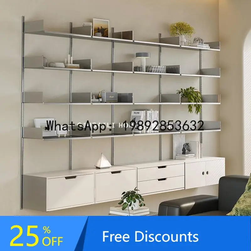 YFY Industrial Style Floating Stainless Steel  Living Room Multifunctional Single Shelf Multi-layer Storage Rack Storage Cabinet