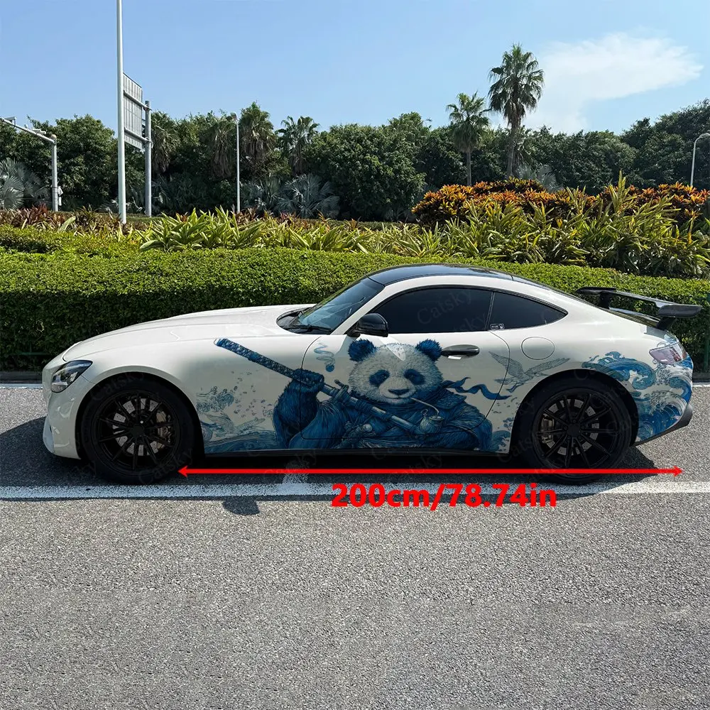 2pcs Ink Wash Panda Crane Vibe, Durable, Fade-resistant, Enhance Vehicle Aesthetics With Bold Artistic Design Car Vinyl Wraps