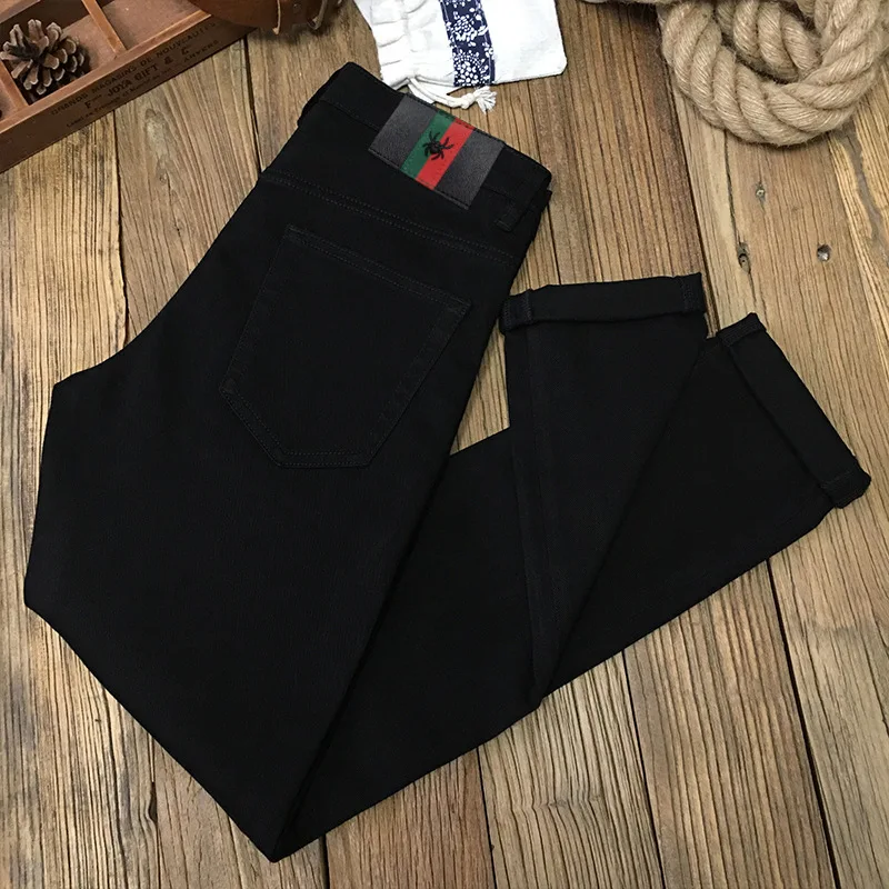 Pure Black Jeans Men's 2024 New Trendy Korean Wild Simple Comfortable Stretch Slim Fit Skinny Casual Men's Denim Trousers