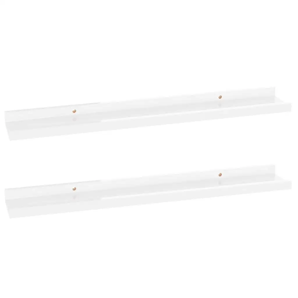 Set of 2 High Gloss White Wall Shelves - Modern Floating Storage 23.6x3.5x1.2 inches