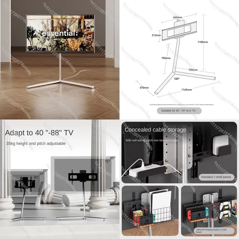 55 65 Inch Mobile TV Stand with Wheels Vertical Floor Mount Rolling Cart Movable Holder for Living Room Bedroom Silver