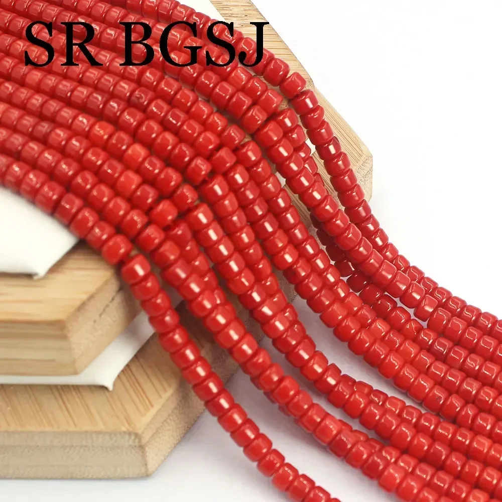 5x3mm Natural Bamboo Coral Mini Drum Rondelle Tube Sardi Red Gemstone Jewelry DIY Accessories Beads Strand 15