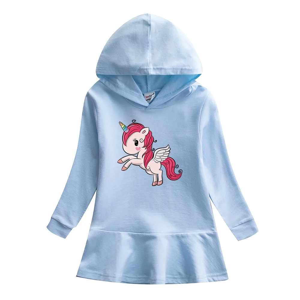 

Unicorn Quality Cotton 2024 New Girls Dress Autumn Clothing for Children Pink Long Sleeve Kids Clothes Hooded Rainbow 2-8Y