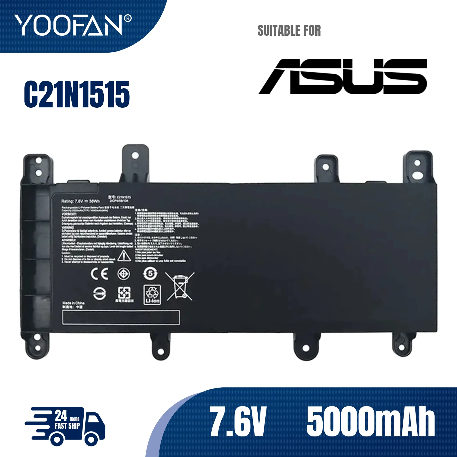 

YOOFAN New C21N1515 Аккумулятор для ноутбука ASUS X756 X756UA X756U X756UJ X756UB X756UX X756UQ X756UV X756UW Series F756UW F756UX