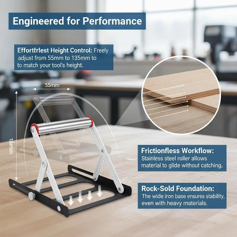 Adjustable Height Table Saw Roller Stand Attachment Multi-scenario Miter Cutting Machine Support for Carpentry & Renovation