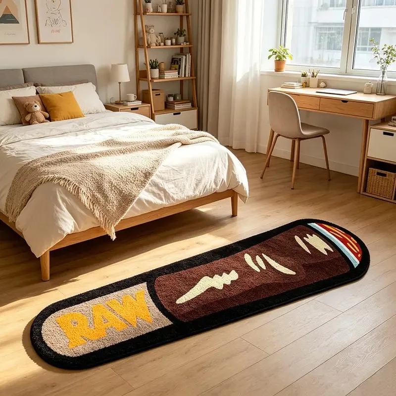 VIKAMA RAW Cigarette Shaped Long Carpet, Trendy Printing, Anti Slip Bedside Mat Bedroom Home Decoration