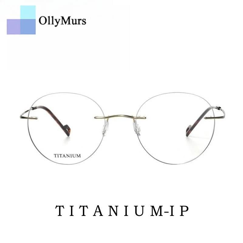 

OLLYMURS Сверхлегкие модные гибкие круглые оптические очки без оправы из чистого титана в стиле ретро для мужчин и женщин