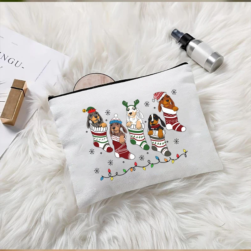 Merry Christmas Dog Pattern Makeup Bag, Women's Cute Medicine Bag, Folding Zipper Wallet for Daily Travel, Christmas Gifts