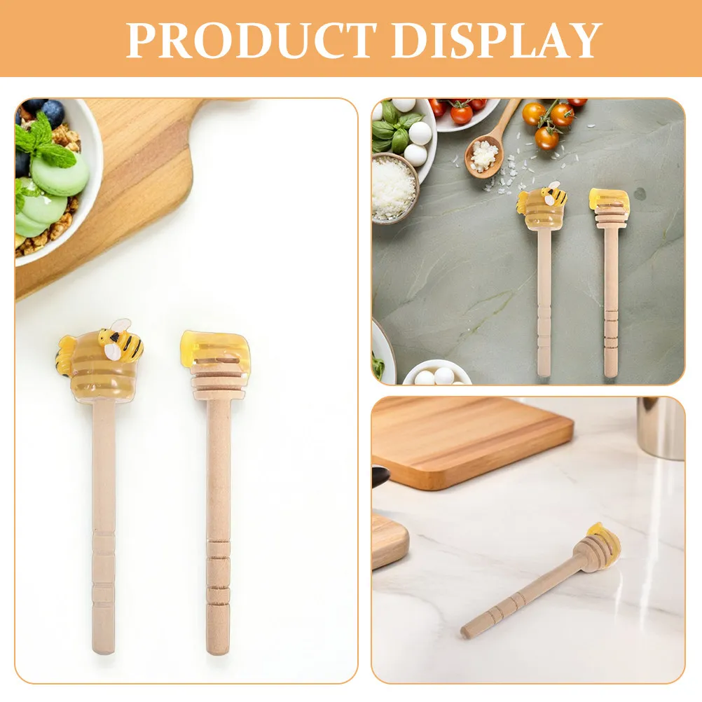 2Pcs Wooden Honey Stirring Sticks Deep-Grooved Honeycomb Dipper for Honey Coffee Jam Wine Stirring Effortless Mixing Kitchen