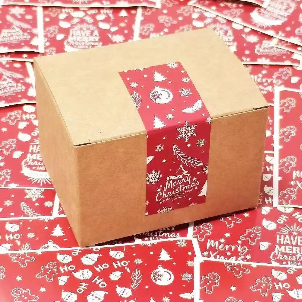 30-90pcs Cute Merry Christmas Stickers 3*9cm Red Christmas Gift Decorative Sealing Stickers Packaging Box Label Christmas Tags