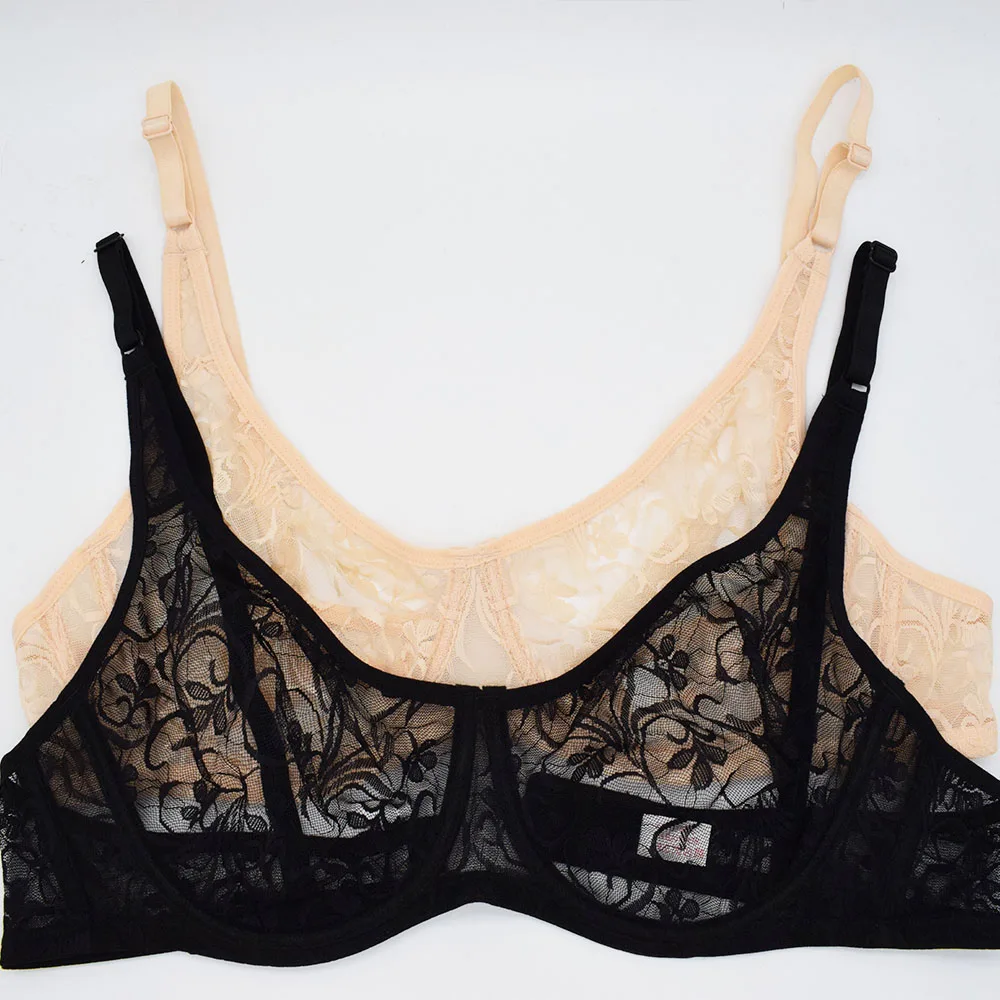 Bras For Womens Black Lace Sheer Bralette Bra Underwired Underwear Floral Homosexual Sexy Lingerie Brassiere A B C D DD Cup