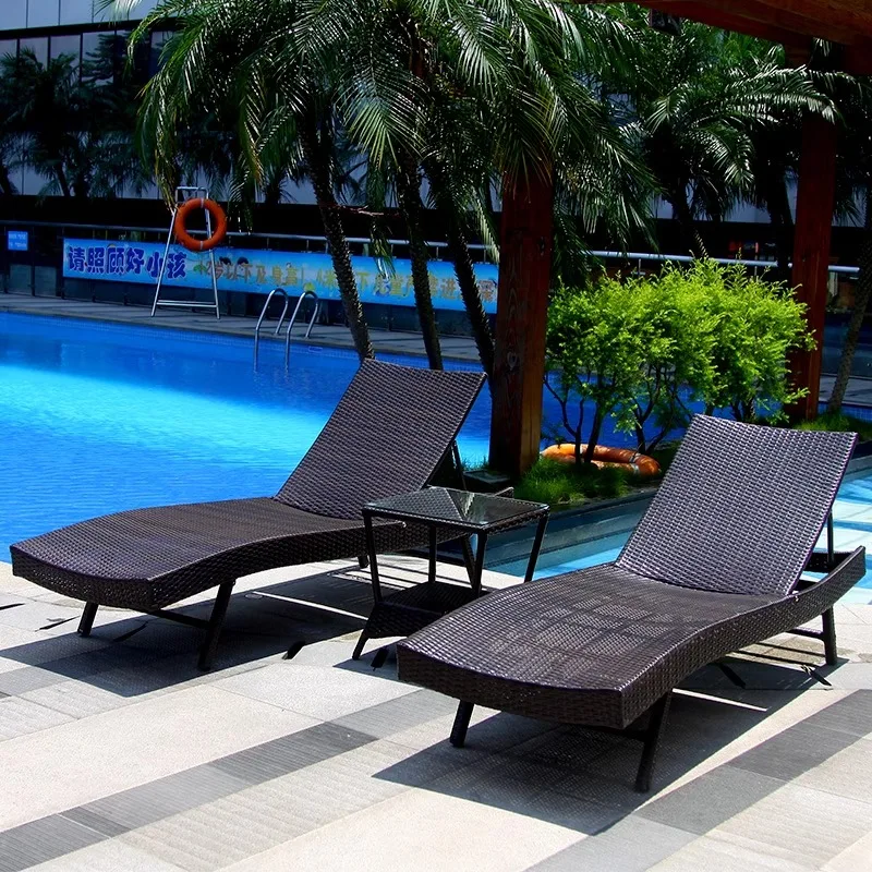 Outdoor lounge chair villa courtyard swimming pool beach chair outdoor open-air hot spring spa rattan folding bed