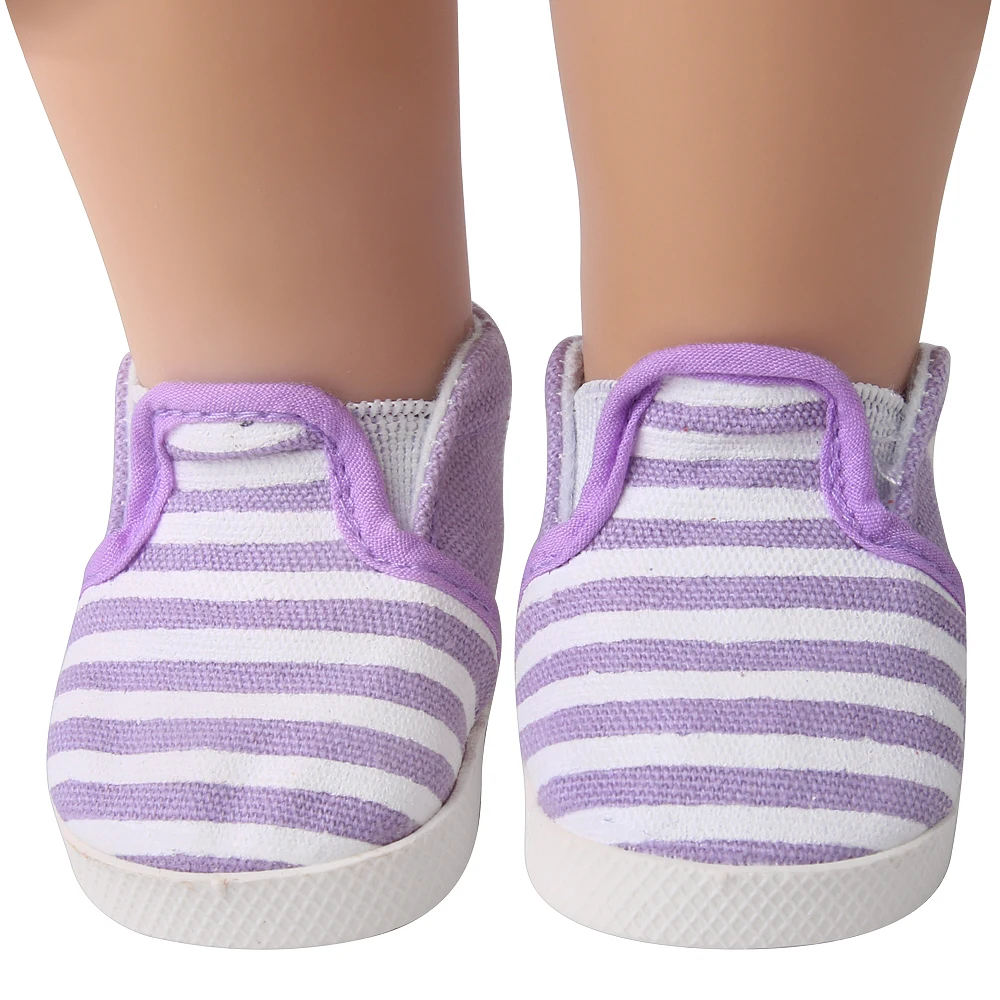 รองเท้ากีฬาตุ๊กตาเด็กผู้หญิงขนาด18นิ้ว2คู่ของเราและรุ่นอเมริกัน43ซม. รองเท้าผ้าแคนวาสสำหรับเล่นกีฬาสีสันสดใส