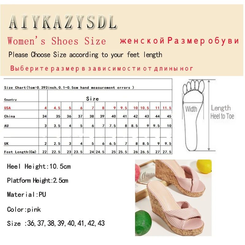 AIYKAZYSDL Wood Cork Wedge Heel Sandals Woman Bow-knot Platform Flat High Heel Slippers Clear Strap Sandals Mule Slide Plus Size