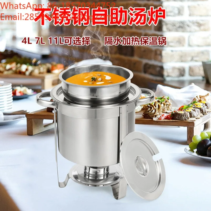 Stainless Steel Round Soup Kettle Buffet Warmer Electric Alcohol Heating Porridge Soup Pot