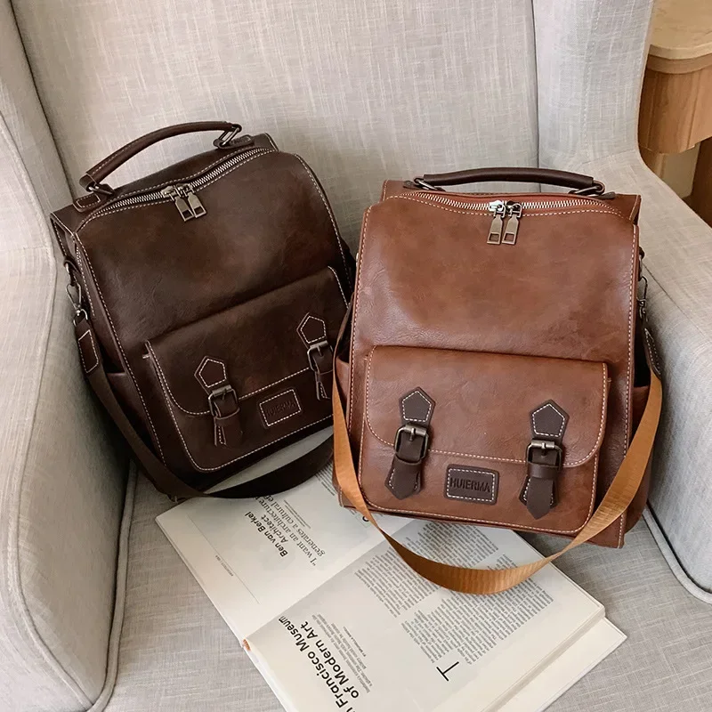 Zaino convertibile in pelle PU borsa a tracolla donna Vintage Casual Daypack zaino da viaggio di grande capacità borsa da scuola per studenti